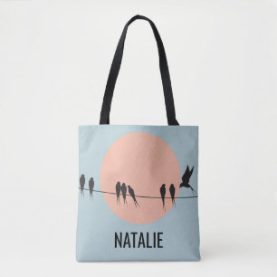 Birds on a Wire with Pastel Sun Personalised Tote Bag