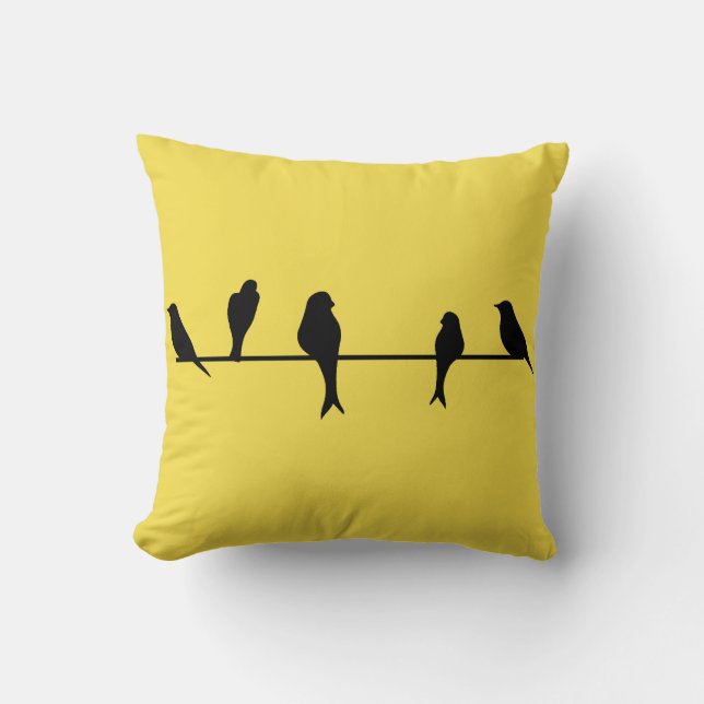 Birds on a Wire Yellow Throw Pillow (Front)