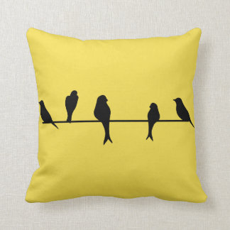 Birds on a Wire Yellow Throw Pillow