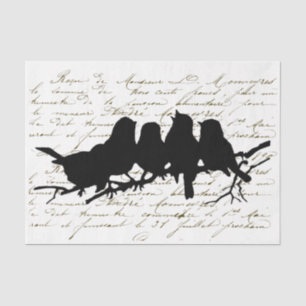 Birds on Branch Black Silhouette Decoupage French Tissue Paper