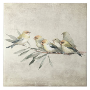 Birds on Branch Watercolors Rustic Tile