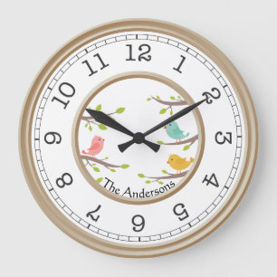 Birds On Branches Country Rustic Wall Clock Name