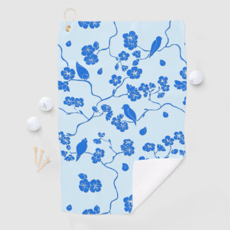 Birds on Cherry Blossoms Blue on Blue Golf Towel
