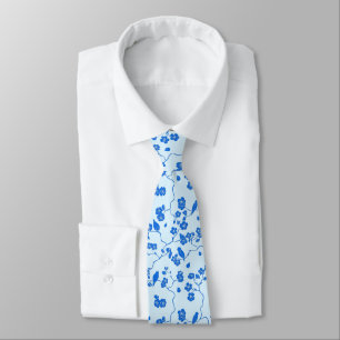 Birds on Cherry Blossoms Blue on Blue Tie