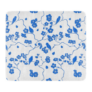 Birds on Cherry Blossoms Blue Print Tote Bag Cutting Board