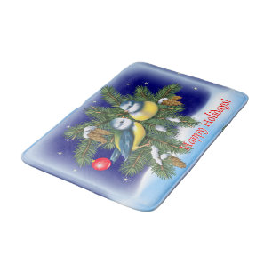 Birds on Christmas Tree Bath Mat