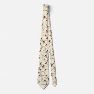 Birds on Cream Tie