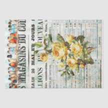 Birds on French News Print Tissue Paper