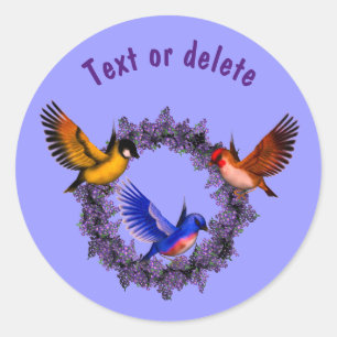 Birds On Purple Flower Wreath Personalised Classic Round Sticker