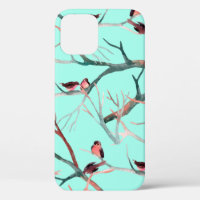 Birds on the tree branches watercolor hand painted
