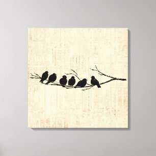 Birds on Tree Branch Vintage Bird Art Canvas Print