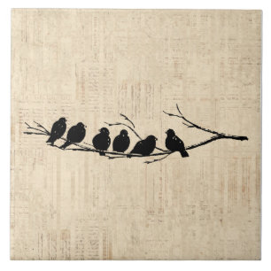 Birds on Tree Branch Vintage Bird Art Tile