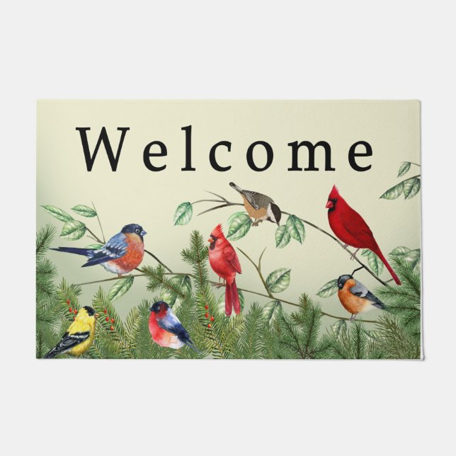  Birds On Tree Door Mat, Natural Door Mat (Front)