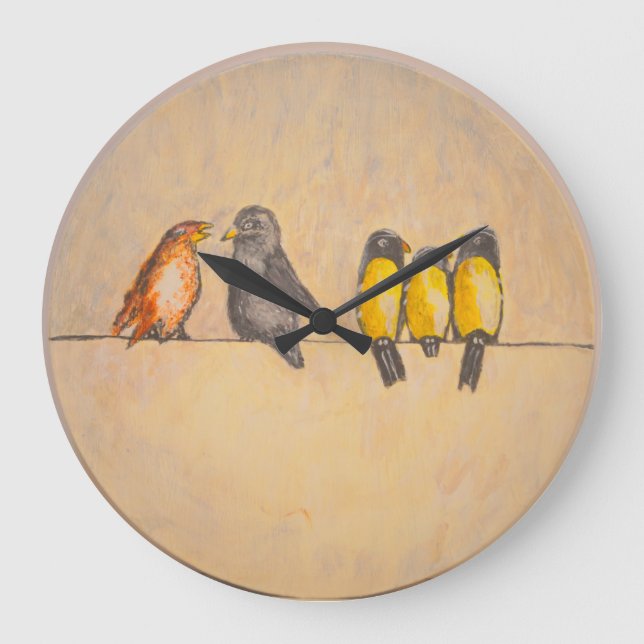 Birds on Wire - Acrylic Wall Clock (Front)