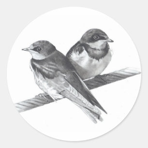 BIRDS ON WIRE: BABIES: PENCIL ARTWORK CLASSIC ROUND STICKER