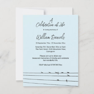 Birds on wire Celebration of Life Announcement