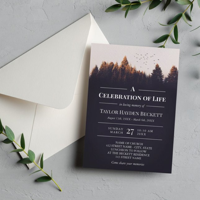 Birds Over Forest Celebration of Life Invitation (Creator Uploaded)