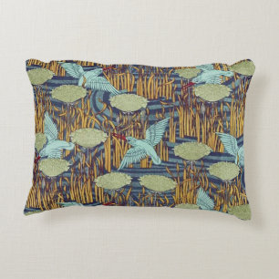 Birds over the pond Vintage Art Nouveau  Decorative Cushion