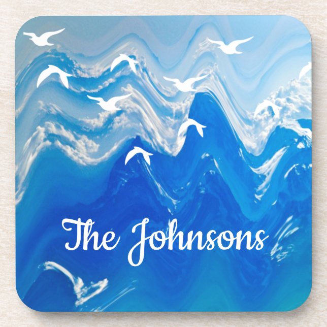 Birds over the Sea Waves Coaster (Front)