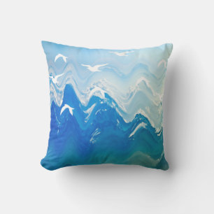 Birds over the Sea Waves Cushion