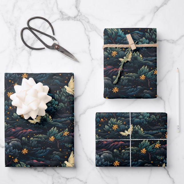 Birds Over The Trees Wrapping Paper Sheet (Front)