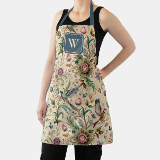 Birds Paisley Vintage Country Chic Teal Monogram  Apron