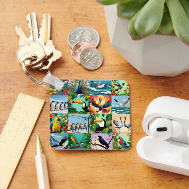 Birds Patchwork Pattern  Key Ring (Desk)