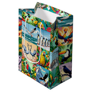 Birds Patchwork Pattern Medium Gift Bag