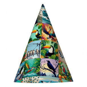 Birds Patchwork Pattern Party Hat