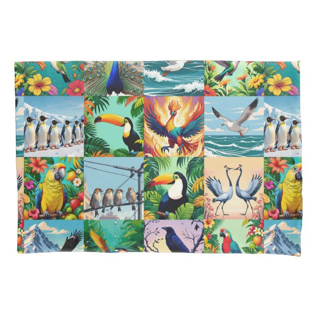Birds Patchwork Pattern  Pillowcase (Front)