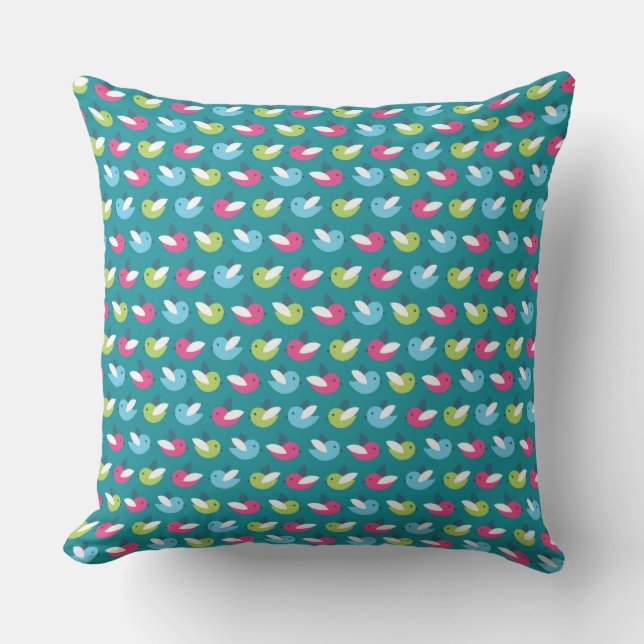 Birds pattern Blue Cushion (Front)