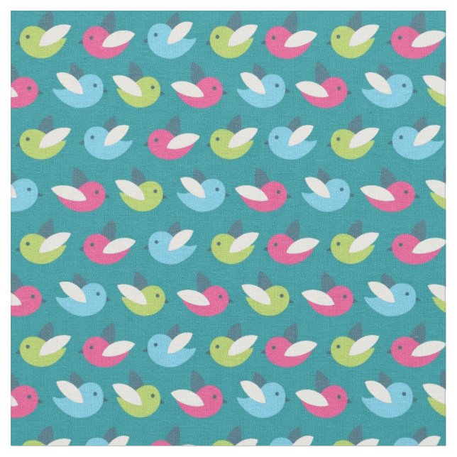 Birds pattern Blue Fabric (Close Up)