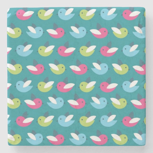 Birds pattern Blue Stone Coaster (Front)