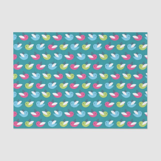 Birds pattern Blue Tissue Paper (Front)