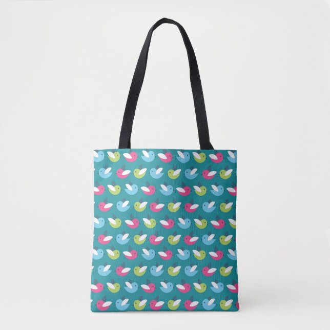 Birds pattern Blue Tote Bag (Front)