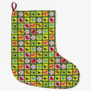 Birds patterns large christmas stocking