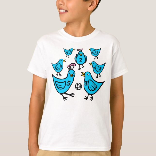 Birds Playing Football - Colour T-Shirt (Front)