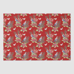 Birds, Poinsettias, Spruce Custom Colour Tissue Paper