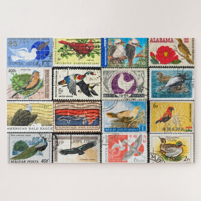 Birds Postage Stamps Collage Jigsaw Puzzle (Horizontal)