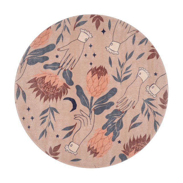 Birds & Proteas: Vintage Hand Graphics Cutting Board (Front)