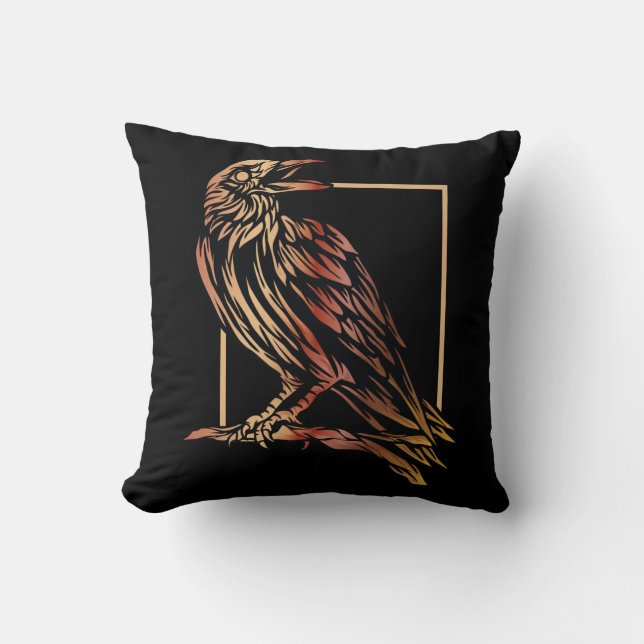 Birds - Reversible Moon and Black Raven Pillow (Front)
