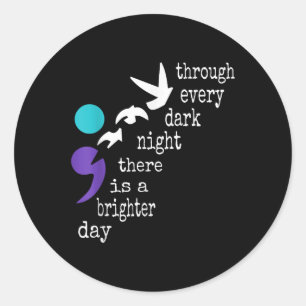 Birds Semicolon Gift Suicide Prevention Awareness  Classic Round Sticker