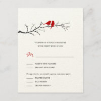 Birds Silhouettes Wedding RSVP cards - Red -