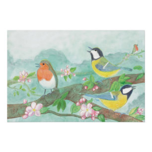 Birds singing on a blossoming tree branch  poster