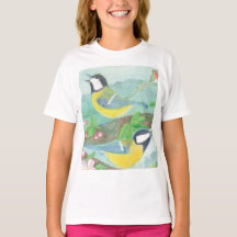 Birds singing on a blossoming tree branch  T-Shirt