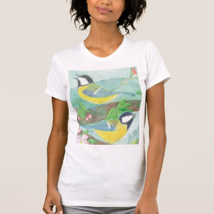 Birds singing on a blossoming tree branch  T-Shirt