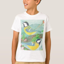 Birds singing on a blossoming tree branch