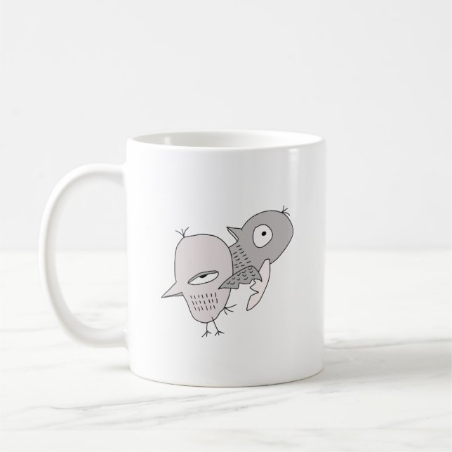 birds sparrows autumn coffee tea drink mug (Left)