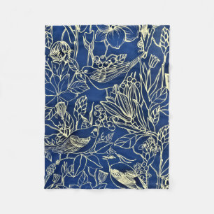 Birds Spring Floral Blossom Blue Glitter Fleece Blanket