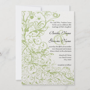 Birds Swirls#27 Wedding Invitation Green Hydrangea